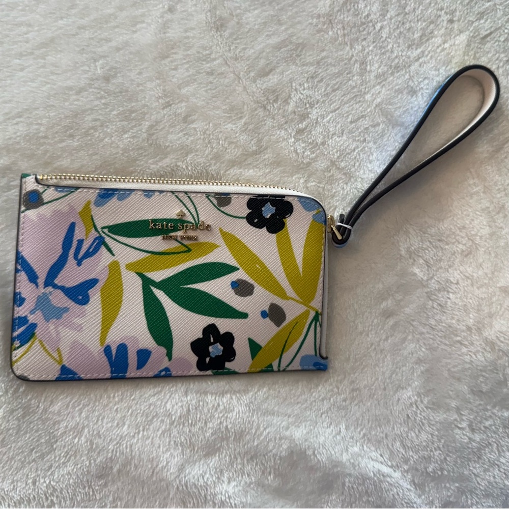 Kate Spade Lucy Spade Flower Floral Small L-zip Wristlet # KK935